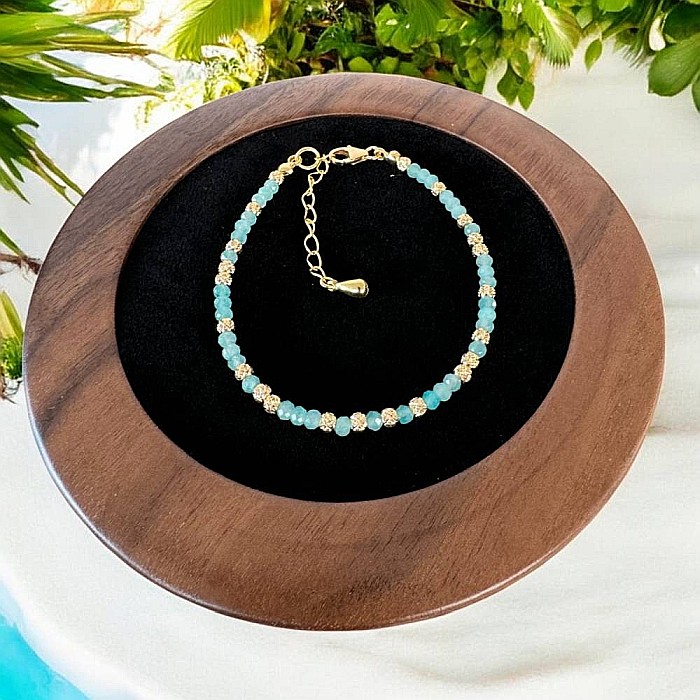 Bratara eleganta dama handmade Nabila cu Amazonit si argint placat cu aur 925 [5]