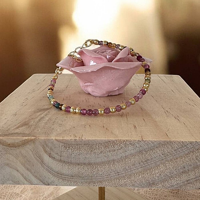 Bratara eleganta dama Jameela din turmalina multicolora Candy cu argint placat cu aur [4]