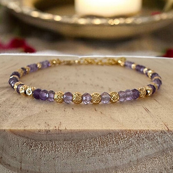 Bratara eleganta dama Nuria din Ametist si bilute de argint placat cu aur 925 [2]