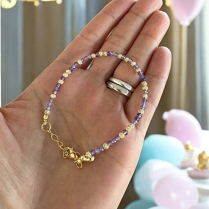Bratara eleganta dama Nuria din Ametist si bilute de argint placat cu aur 925 [3]