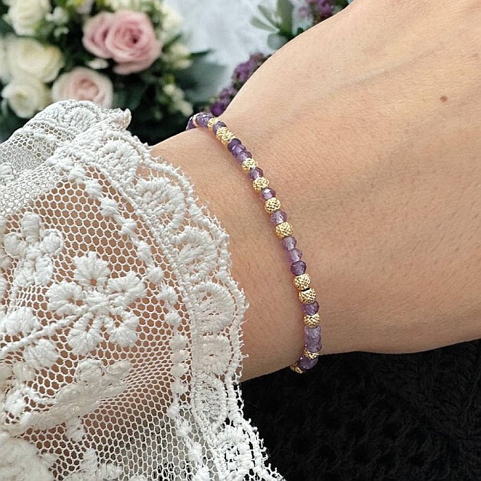 Bratara eleganta dama Nuria din Ametist si bilute de argint placat cu aur 925 [12]