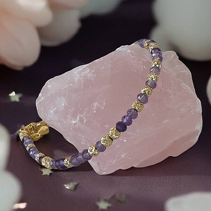 Bratara eleganta dama Nuria din Ametist si bilute de argint placat cu aur 925 [10]