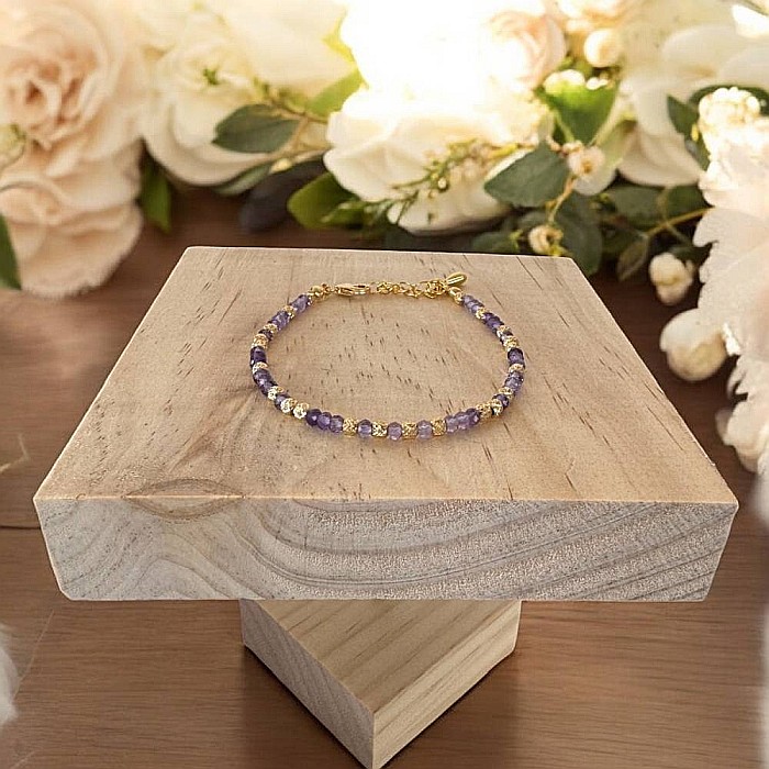 Bratara eleganta dama Nuria din Ametist si bilute de argint placat cu aur 925 [4]