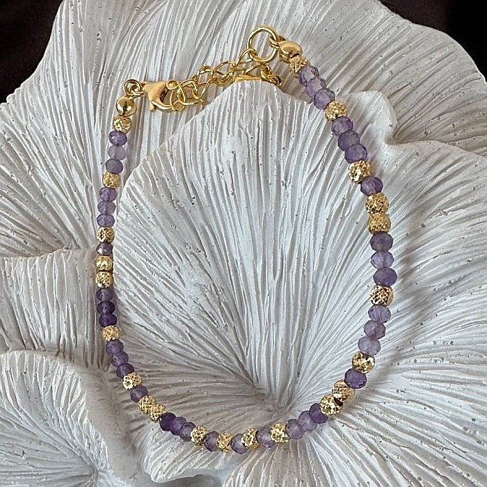 Bratara eleganta dama Nuria din Ametist si bilute de argint placat cu aur 925 [9]