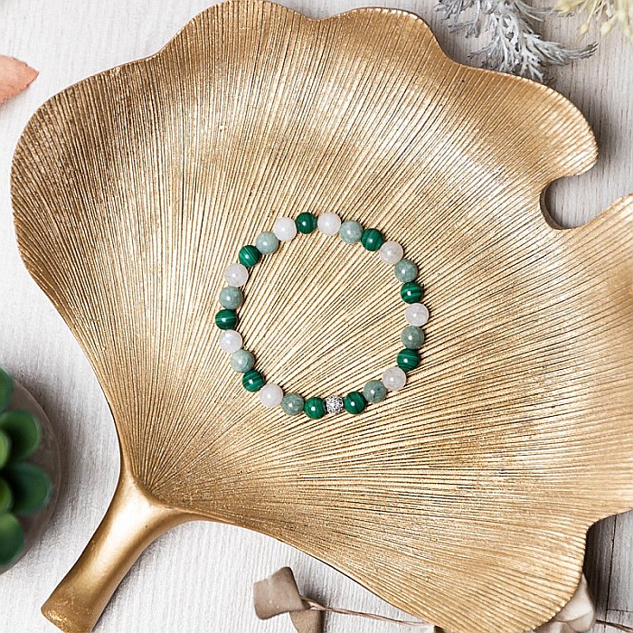 Bratara eleganta fete Mehal, din pietre semipretioase de Malachit, Piatra Lunii si Jad Verde, margele de 6mm [5]