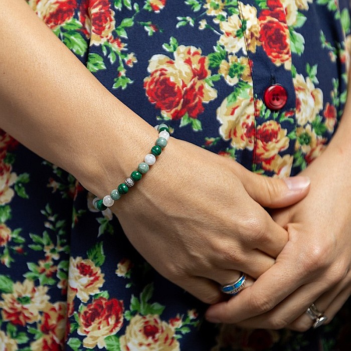 Bratara eleganta fete Mehal, din pietre semipretioase de Malachit, Piatra Lunii si Jad Verde, margele de 6mm [9]