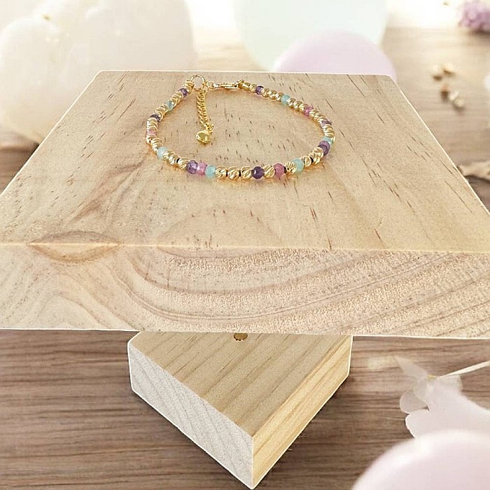 Bratara eleganta handmade dama Imani cu Ametist, Turmalina Roz, Amazonit cu bilute argint placat cu aur 925 [10]