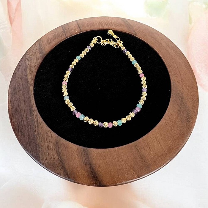 Bratara eleganta handmade dama Imani cu Ametist, Turmalina Roz, Amazonit cu bilute argint placat cu aur 925 [7]