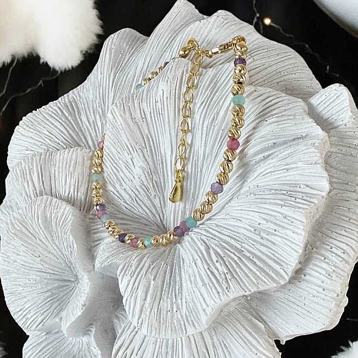 Bratara eleganta handmade dama Imani cu Ametist, Turmalina Roz, Amazonit cu bilute argint placat cu aur 925 [6]