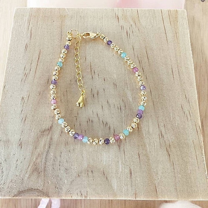 Bratara eleganta handmade dama Imani cu Ametist, Turmalina Roz, Amazonit cu bilute argint placat cu aur 925 [3]