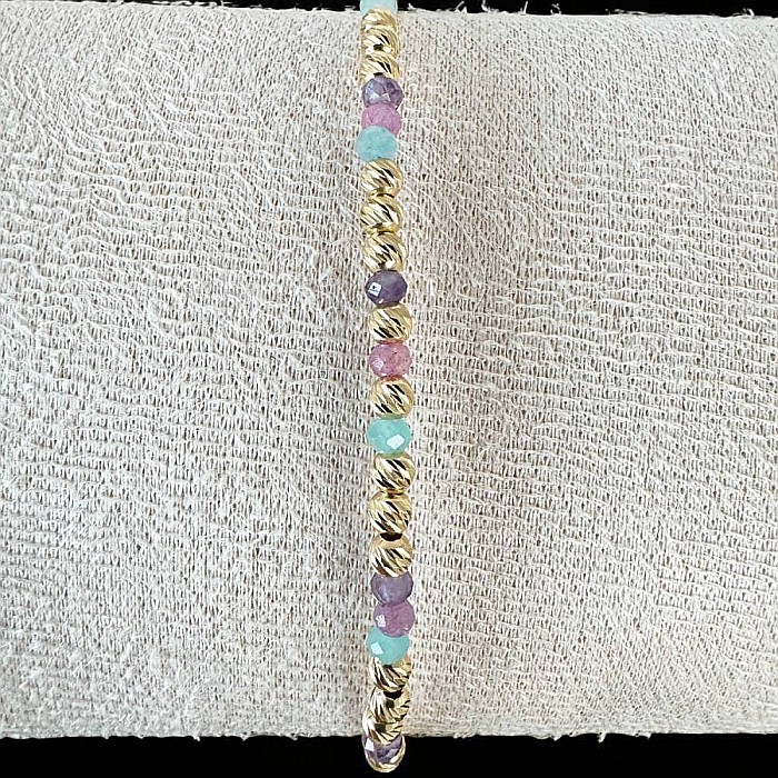 Bratara eleganta handmade dama Imani cu Ametist, Turmalina Roz, Amazonit cu bilute argint placat cu aur 925 [9]