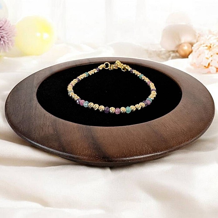 Bratara eleganta handmade dama Imani cu Ametist, Turmalina Roz, Amazonit cu bilute argint placat cu aur 925 [8]