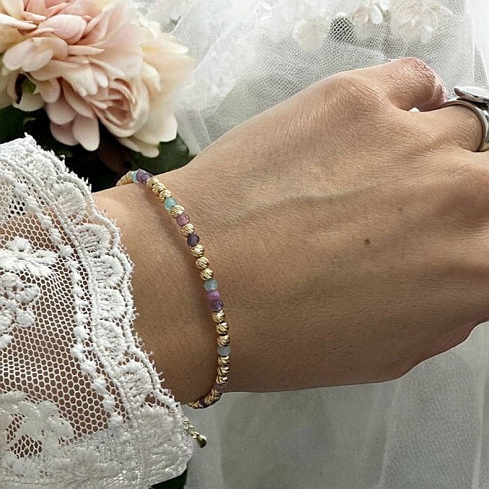 Bratara eleganta handmade dama Imani cu Ametist, Turmalina Roz, Amazonit cu bilute argint placat cu aur 925 [5]