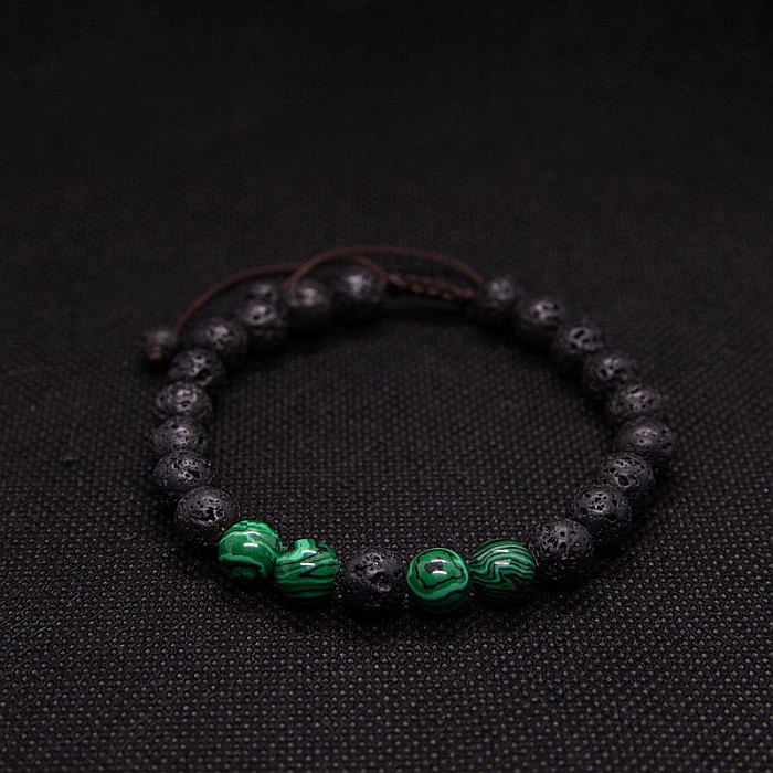 Bratara aromaterapie ”ENID” ajustabila cu snur din Pietre de Lava (Vulcanice) si Pietre de Malachit Verzi [1]