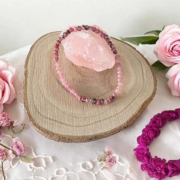 Bratara femei Arabella din Rodonit si Jad Roz cu argint placat roz gold 925 [5]