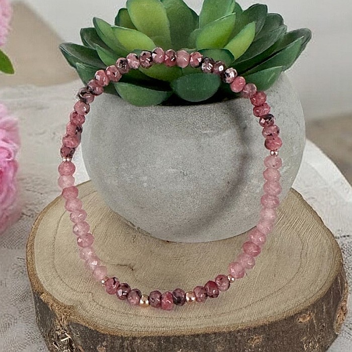 Bratara femei Arabella din Rodonit si Jad Roz cu argint placat roz gold 925 [4]