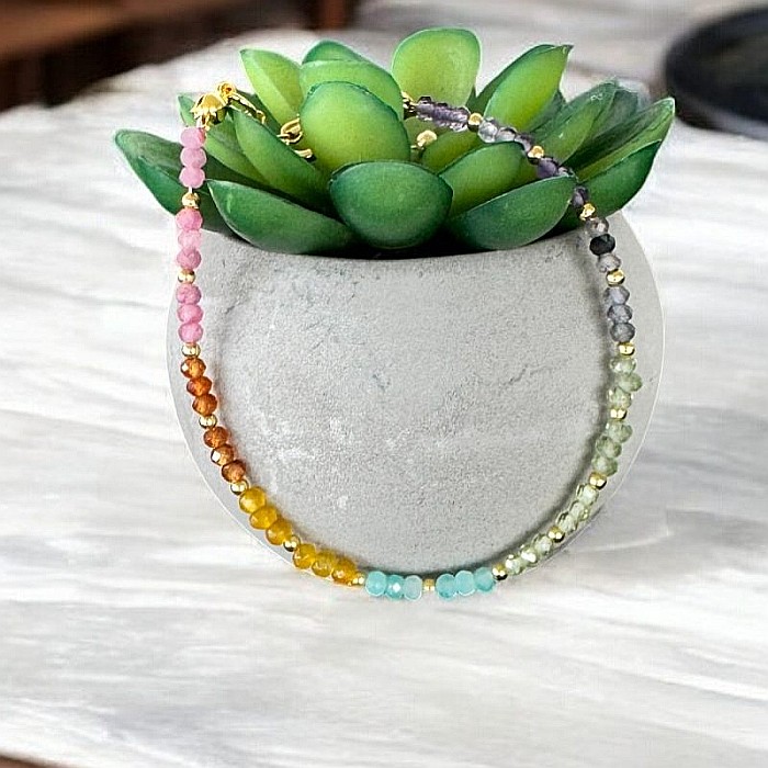 Bratara femei delicata multicolora Evette din cristale naturale cu argint placat cu aur [2]