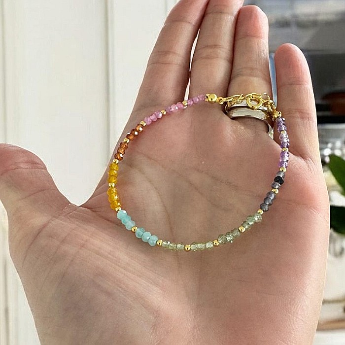 Bratara femei delicata multicolora Evette din cristale naturale cu argint placat cu aur [1]