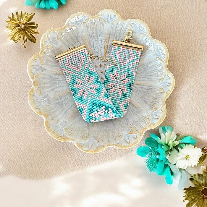 Bratara femei eleganta Nellie din margele Miyuki, impletita manual in nuante de turcoaz si somon [1]