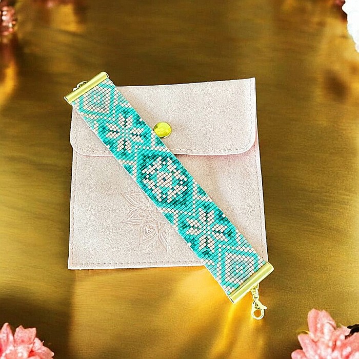 Bratara femei eleganta Nellie din margele Miyuki, impletita manual in nuante de turcoaz si somon [3]