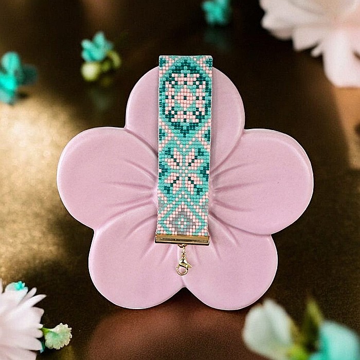 Bratara femei eleganta Nellie din margele Miyuki, impletita manual in nuante de turcoaz si somon [2]