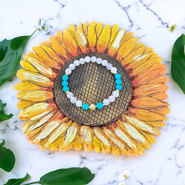 Bratara femei Eliza din Cuart Roz de Madagascar si Turcoaz cu accesorii din argint 925 placat cu Aur [4]