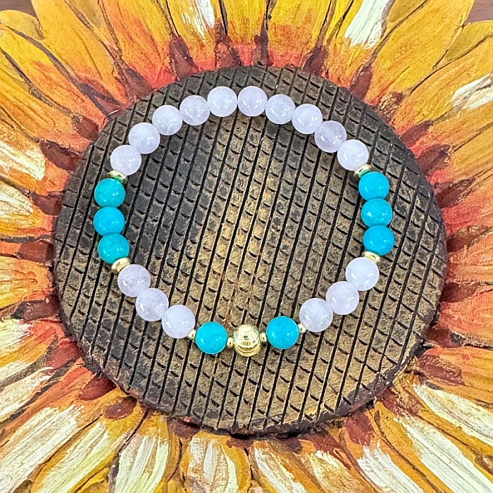 Bratara femei Eliza din Cuart Roz de Madagascar si Turcoaz cu accesorii din argint 925 placat cu Aur [2]