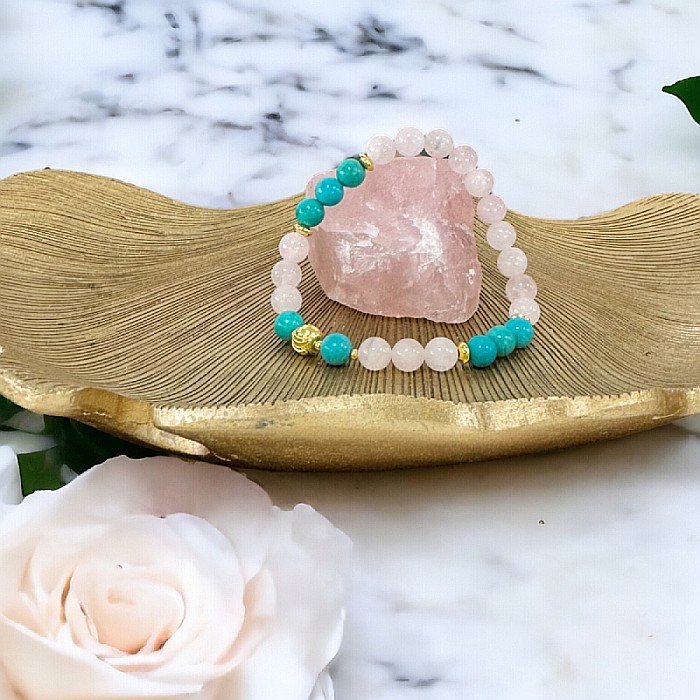 Bratara femei Eliza din Cuart Roz de Madagascar si Turcoaz cu accesorii din argint 925 placat cu Aur [5]