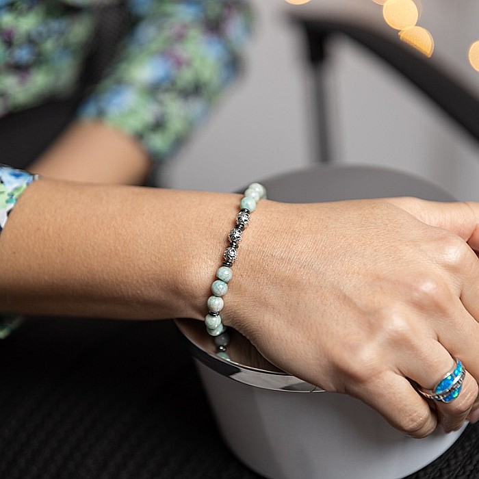 Bratara femei handmade din cristale de Amazonit, Estel, cu sfere de 6mm [4]