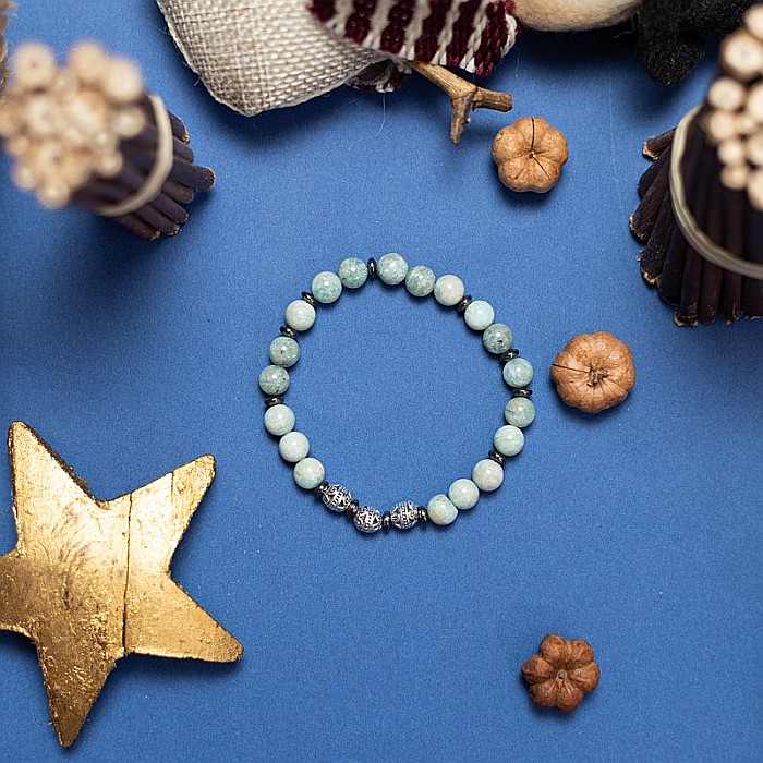 Bratara femei handmade din cristale de Amazonit, Estel, cu sfere de 6mm [7]