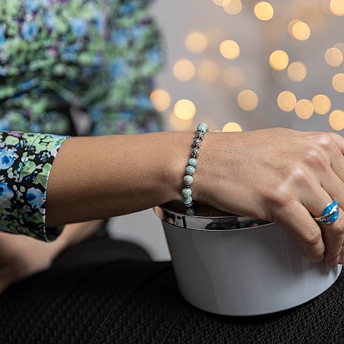 Bratara femei handmade din cristale de Amazonit, Estel, cu sfere de 6mm [3]