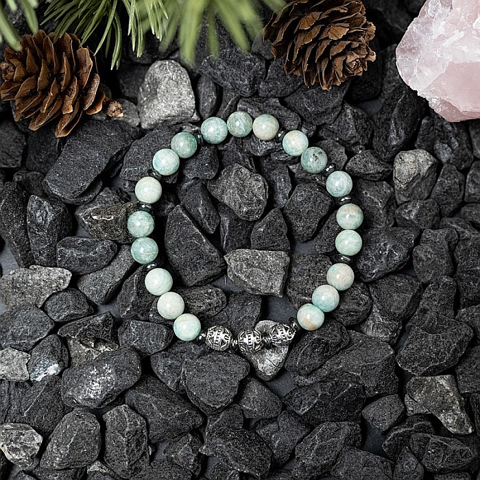 Bratara femei handmade din cristale de Amazonit, Estel, cu sfere de 6mm [2]
