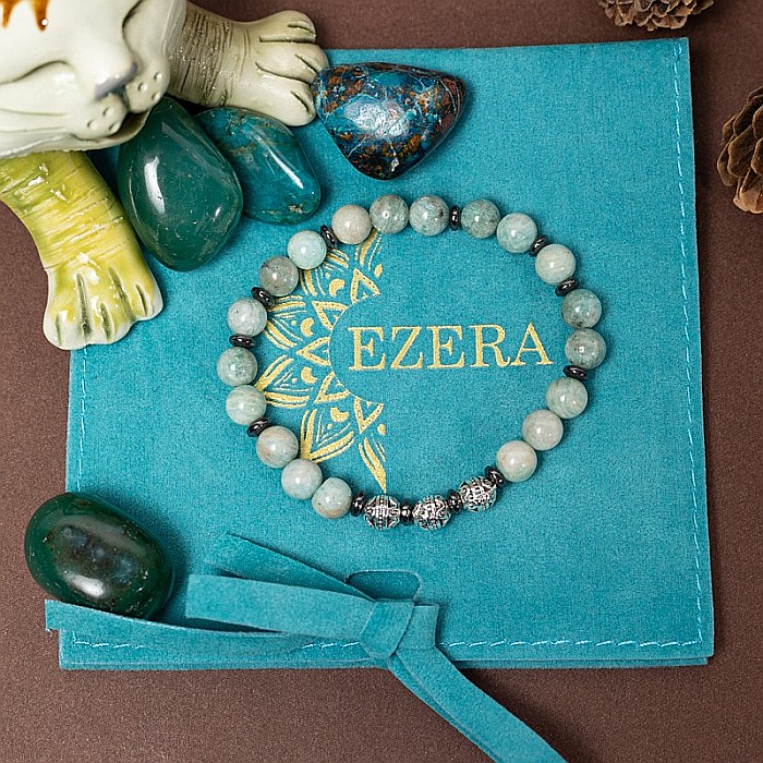 Bratara femei handmade din cristale de Amazonit, Estel, cu sfere de 6mm [1]