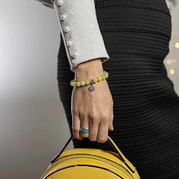 Bratara femei Karen handmade din cristale de Jad Lemon cu charm Inima Copacul Vietii [3]