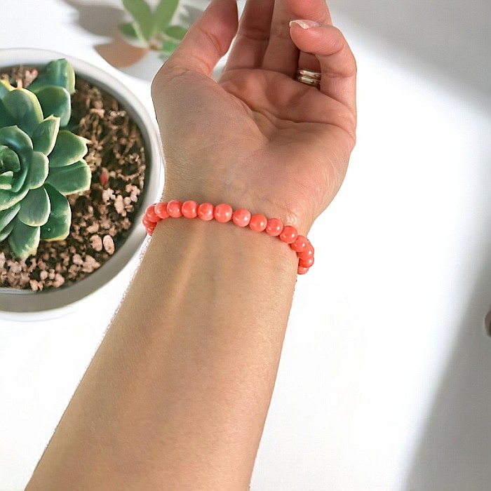 Bratara femei Karissa din margele de coral si cuart roz cu accesorii din argint 925 placat cu aur [4]