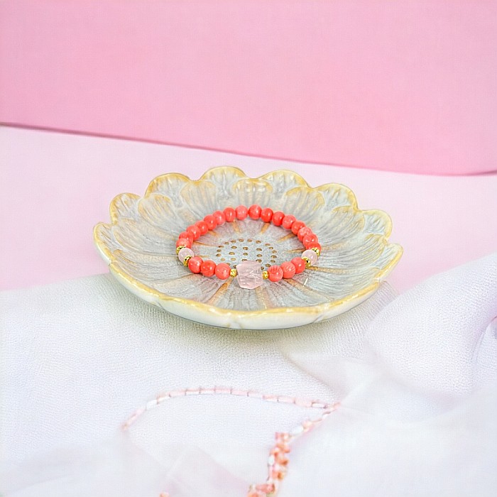 Bratara femei Karissa din margele de coral si cuart roz cu accesorii din argint 925 placat cu aur [12]