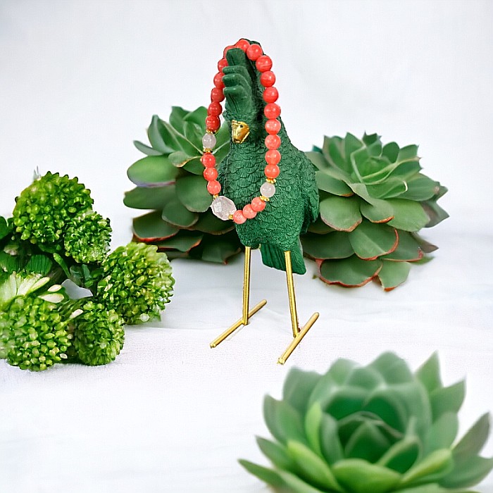 Bratara femei Karissa din margele de coral si cuart roz cu accesorii din argint 925 placat cu aur [9]