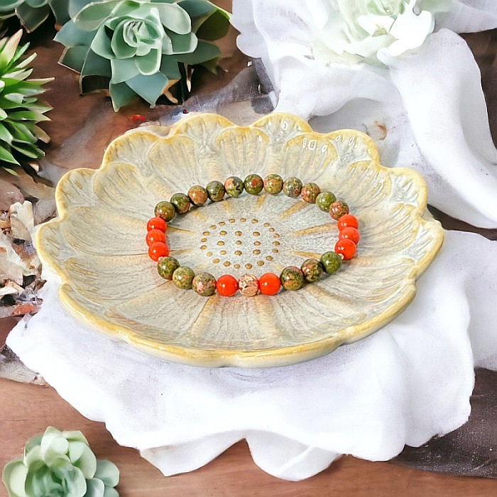 Bratara femei Matilda din coral portocaliu si unakit cu accesorii din Argint placat Rose Gold [4]