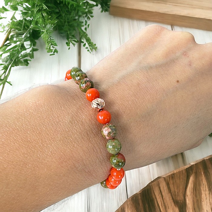 Bratara femei Matilda din coral portocaliu si unakit cu accesorii din Argint placat Rose Gold [3]