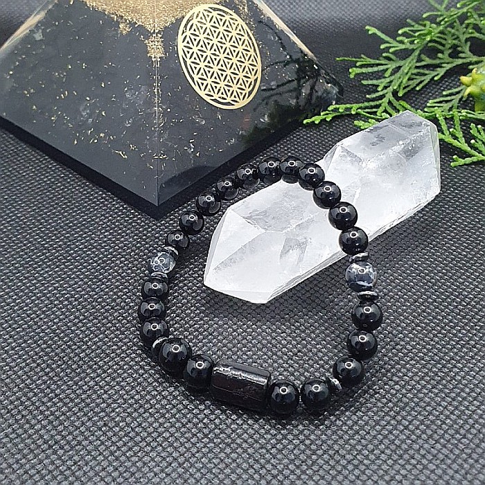 Bratara femei Nalin din piatra de Turmalina si Shell Turquoise Negru, margele de 6mm [2]