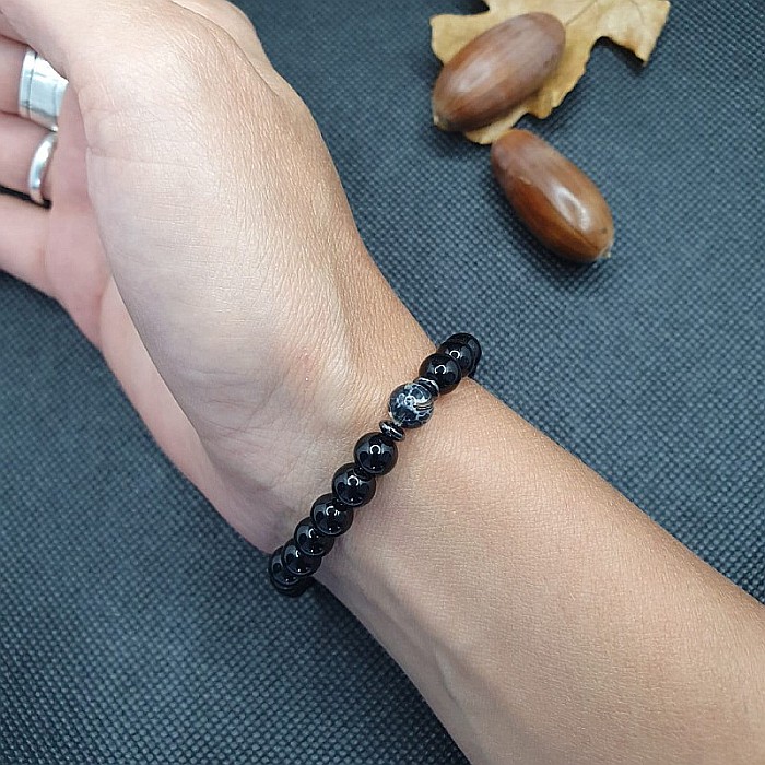 Bratara femei Nalin din piatra de Turmalina si Shell Turquoise Negru, margele de 6mm [3]