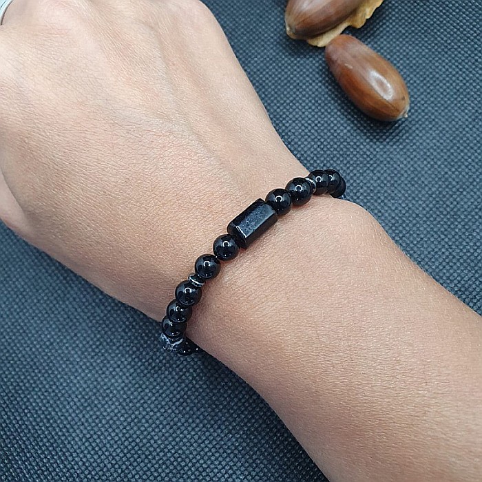 Bratara femei Nalin din piatra de Turmalina si Shell Turquoise Negru, margele de 6mm [4]