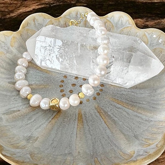 Bratara femei perle de cultura si argint placat cu aur Luana [5]