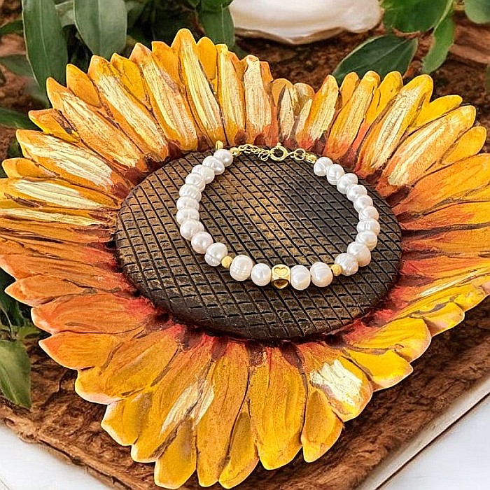 Bratara femei perle de cultura si argint placat cu aur Luana [3]