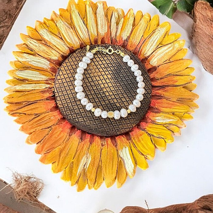 Bratara femei perle de cultura si argint placat cu aur Luana [8]