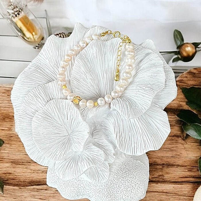 Bratara femei perle de cultura si argint placat cu aur Luana [7]