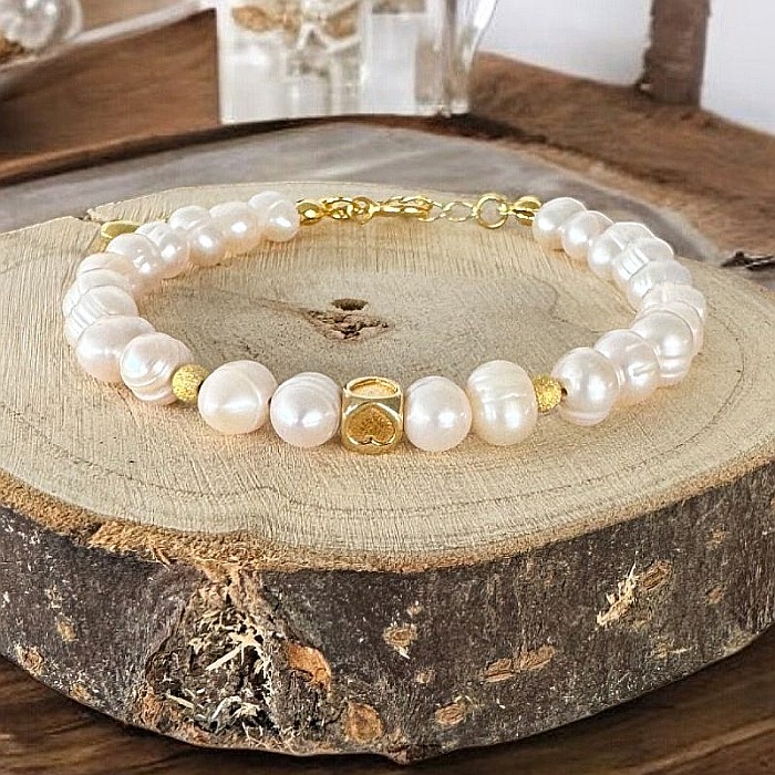 Bratara femei perle de cultura si argint placat cu aur Luana [1]