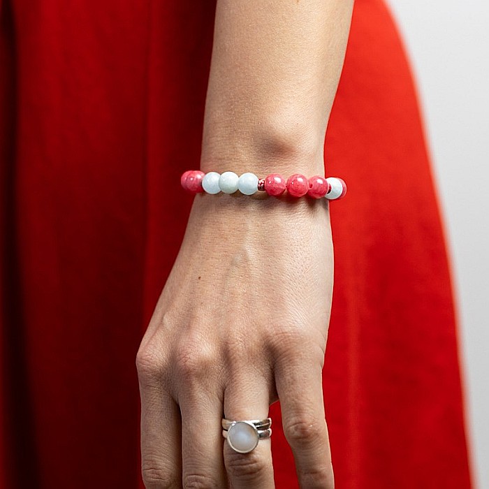 Bratara femei pietre semipretioase din Jad Rosu si Acvamarin, Noel, sfere de 8mm [3]