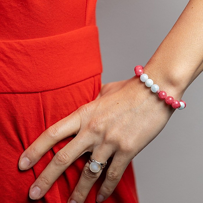 Bratara femei pietre semipretioase din Jad Rosu si Acvamarin, Noel, sfere de 8mm [2]