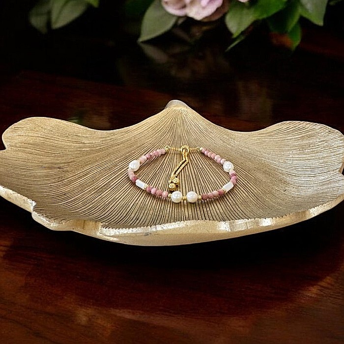 Bratara femei Rodonit si Perle Agrata, ajustabila, cupru placat cu aur [4]